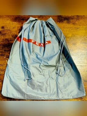Rare PRADA Large Gray Silver Drawstring Dust Bag Red Logo 15x12.5 Storage Bag XL